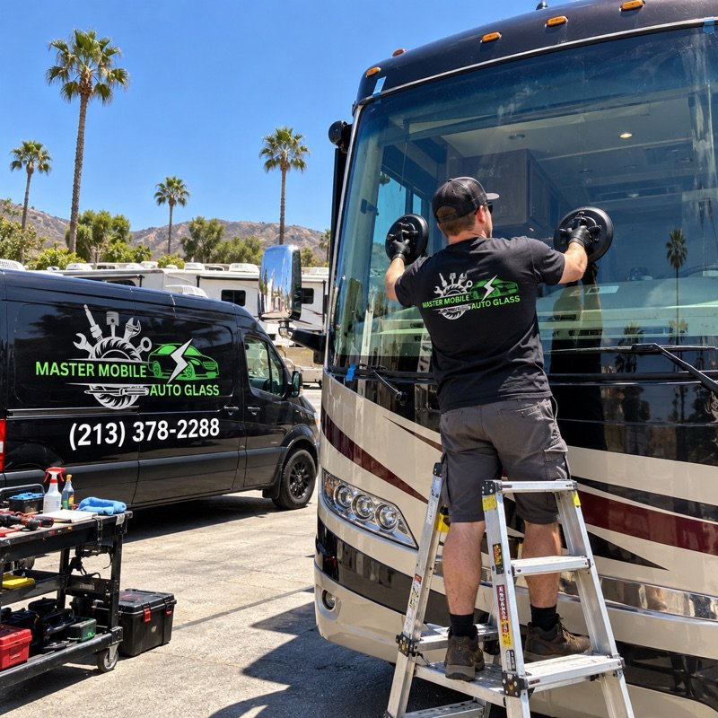 RV windshield repair and replacement by a Master Mobile Auto Glass technician in Tarzana, CA