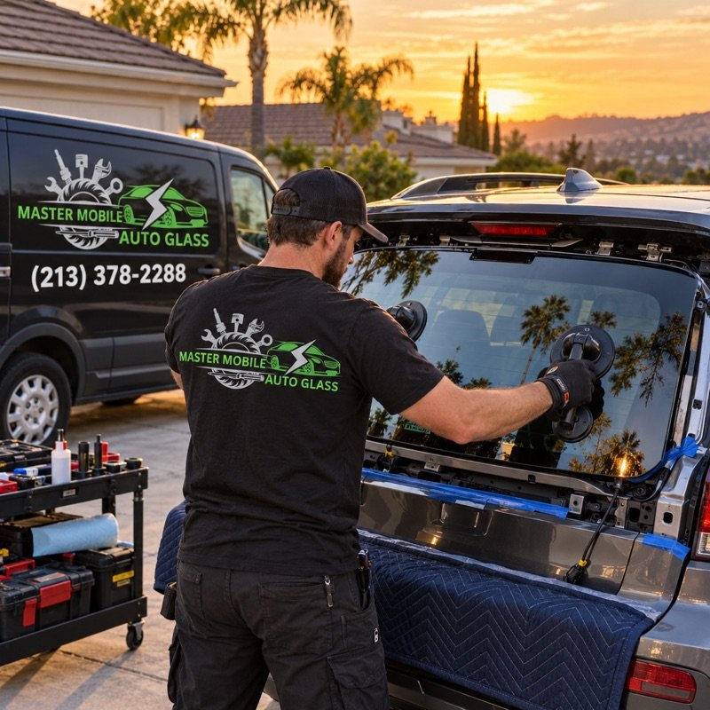 Rear glass replacement by a Master Mobile Auto Glass technician in Tarzana, CA