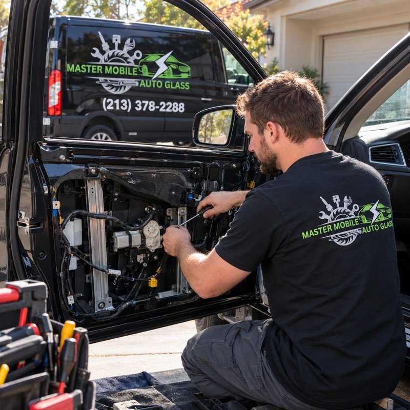 Window regulator repair by a Master Mobile Auto Glass technician in Tarzana, CA